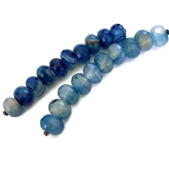 As Low as $2! Blue Highly Faceted Agate Rondelle Beads 12mm x 8mm (10) - Picture 3 of 3